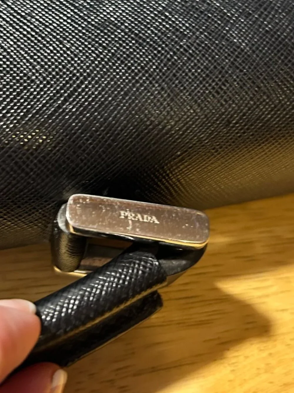 Authentic Mens Prada Saffiano Grained Leather Black Key Lock Cartella Briefcase
